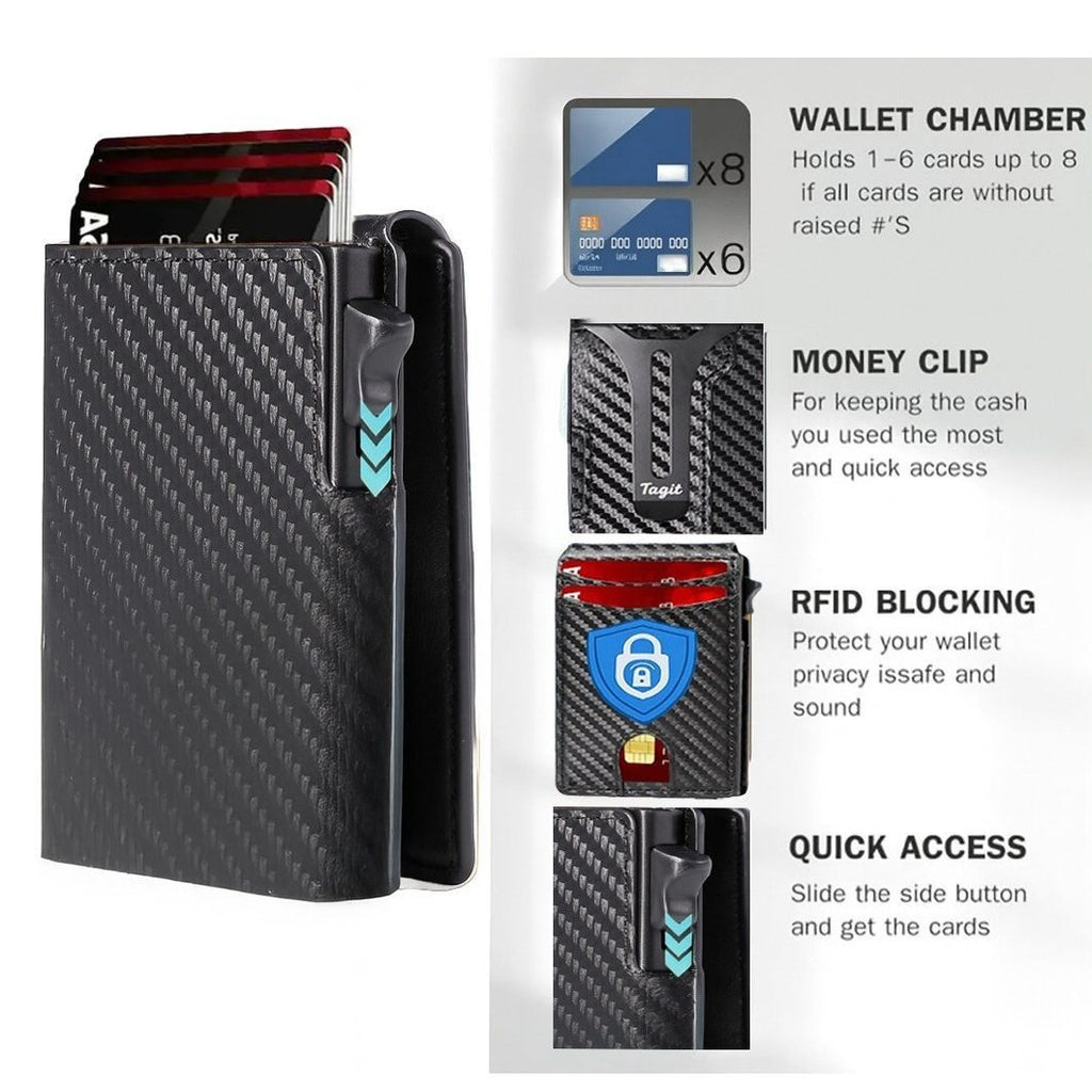 Men's Slim Pop-Up Bifold Leather Wallet With Magnetic Closure