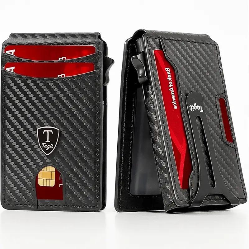Men's Slim Pop-Up Bifold Leather Wallet With Magnetic Closure