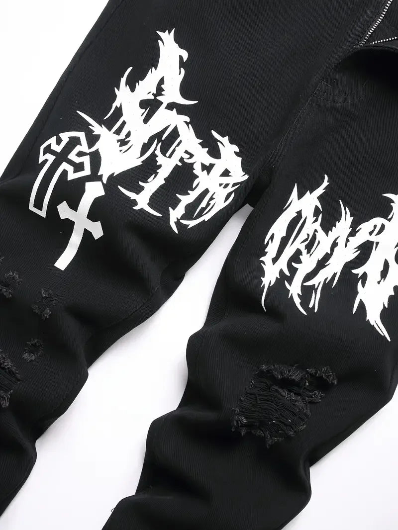 Street Print Cargo Denim Jeans