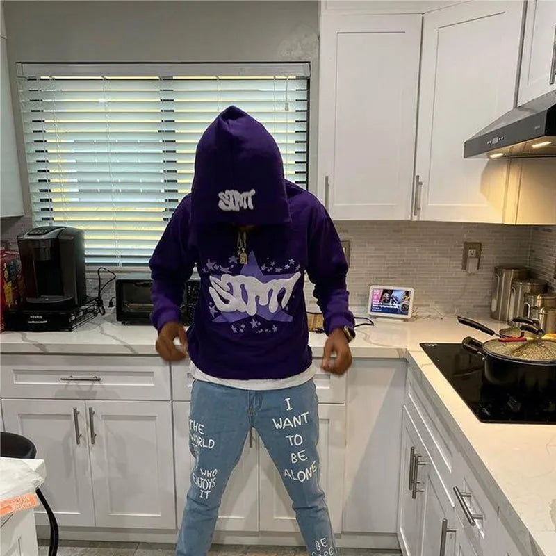 Gothic Star Print Zip Hoodie – Oversized Punk Y2K Style