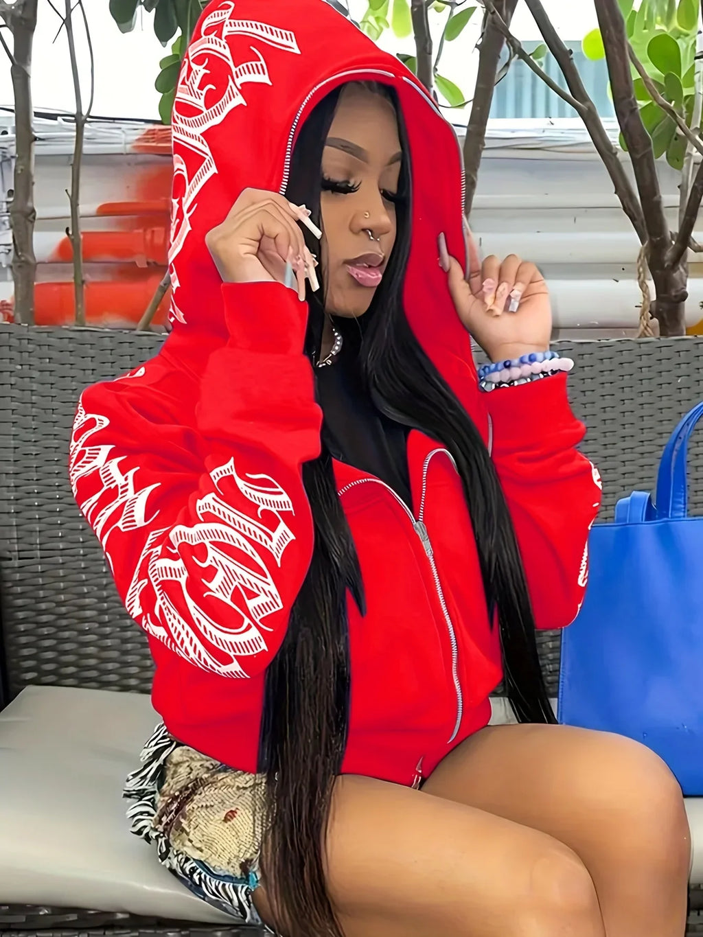 Cyber Y2K Letter Zip Hoodie – Women’s Punk Style