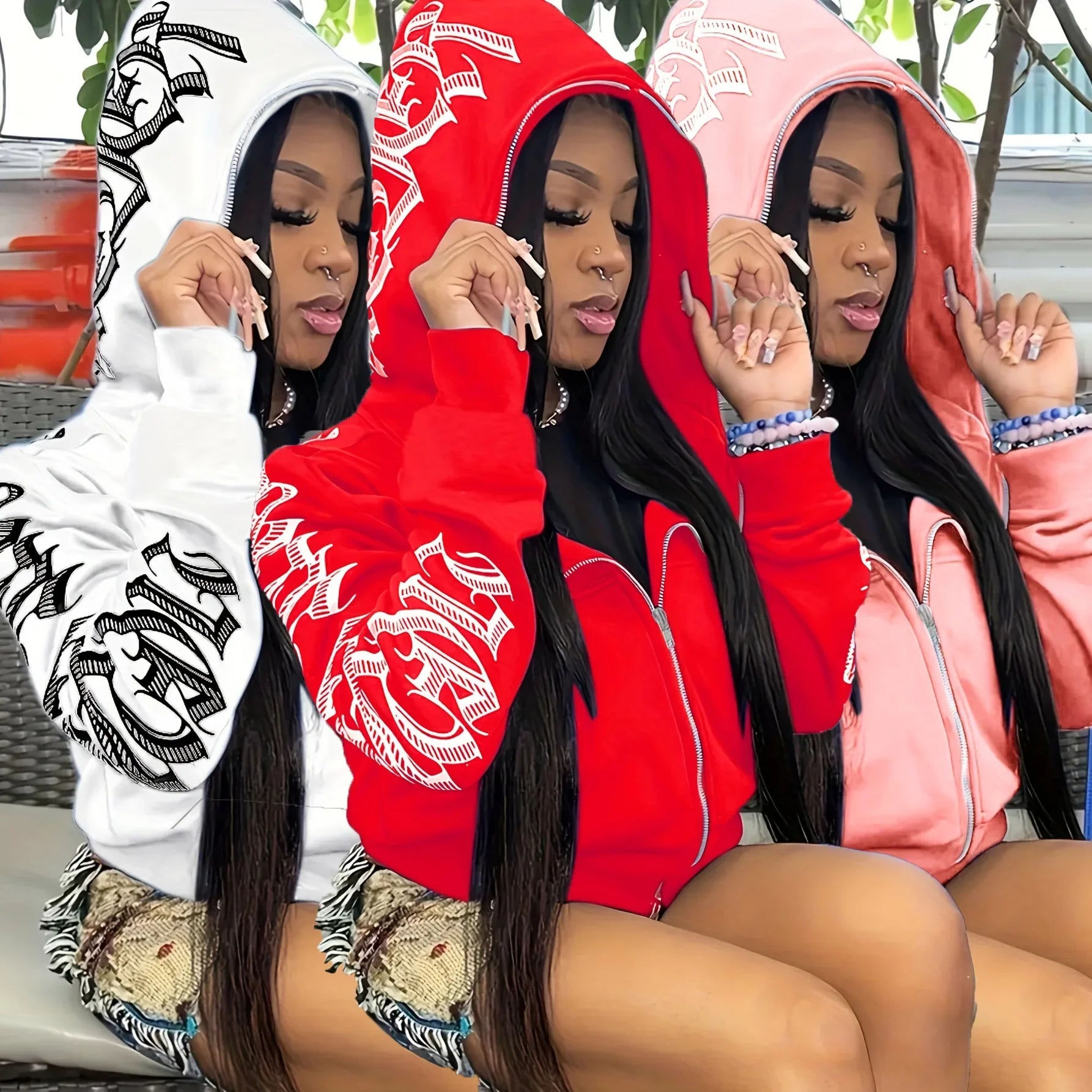 Cyber Y2K Letter Zip Hoodie – Women’s Punk Style