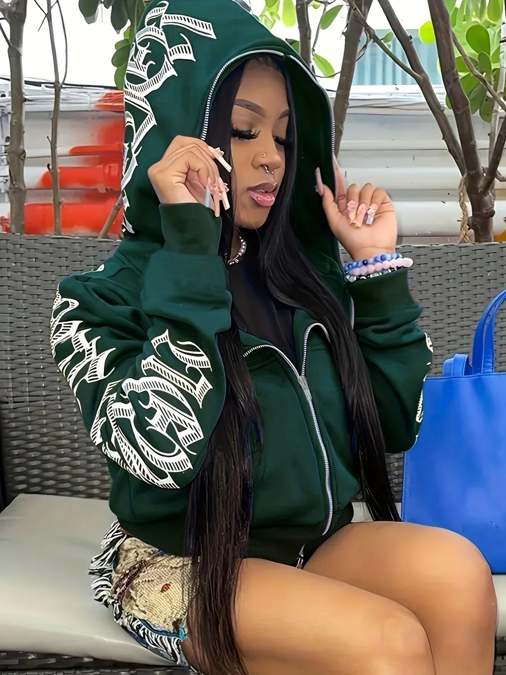 Cyber Y2K Letter Zip Hoodie – Women’s Punk Style