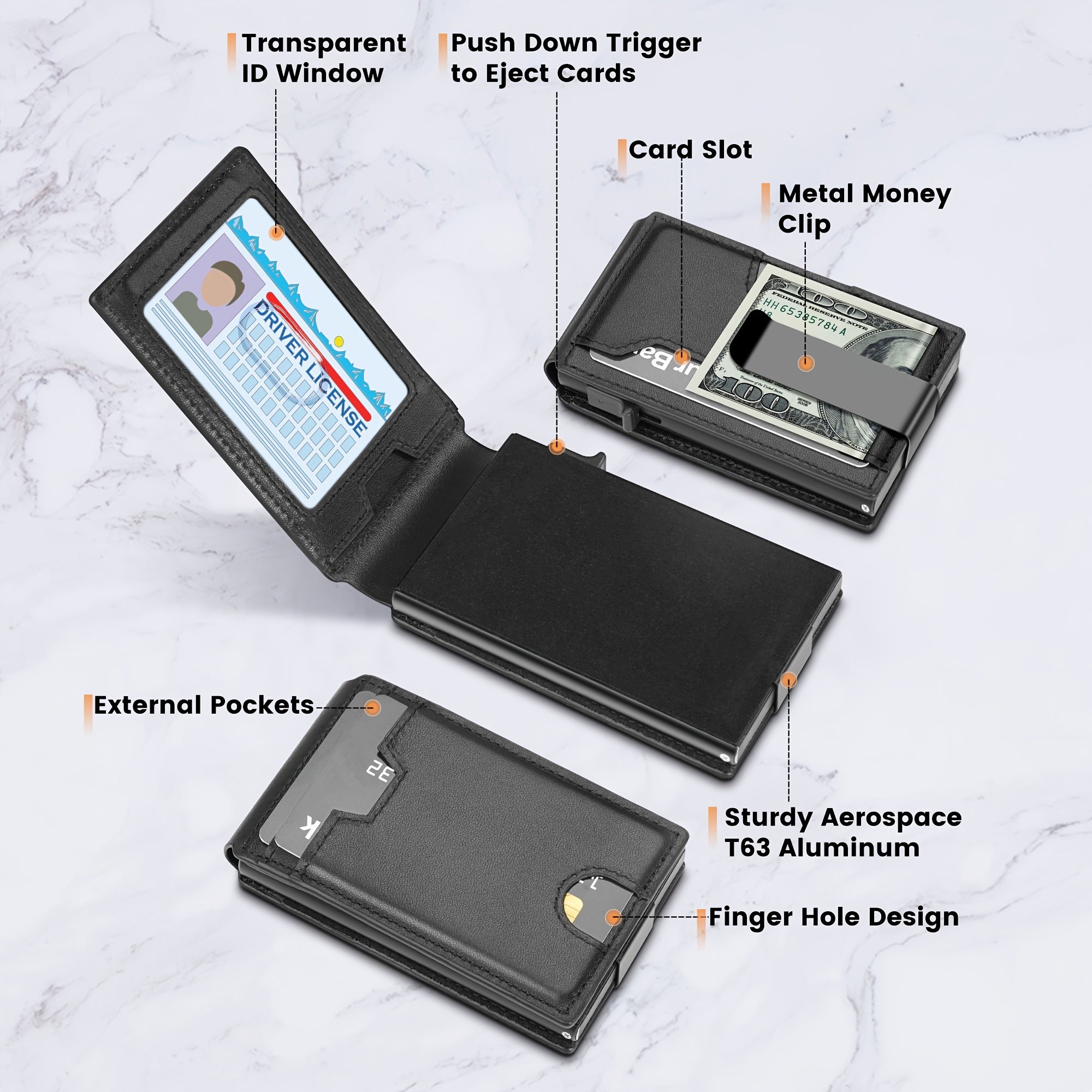 Men's Minimalist Wallet with Money Clip & ID Window