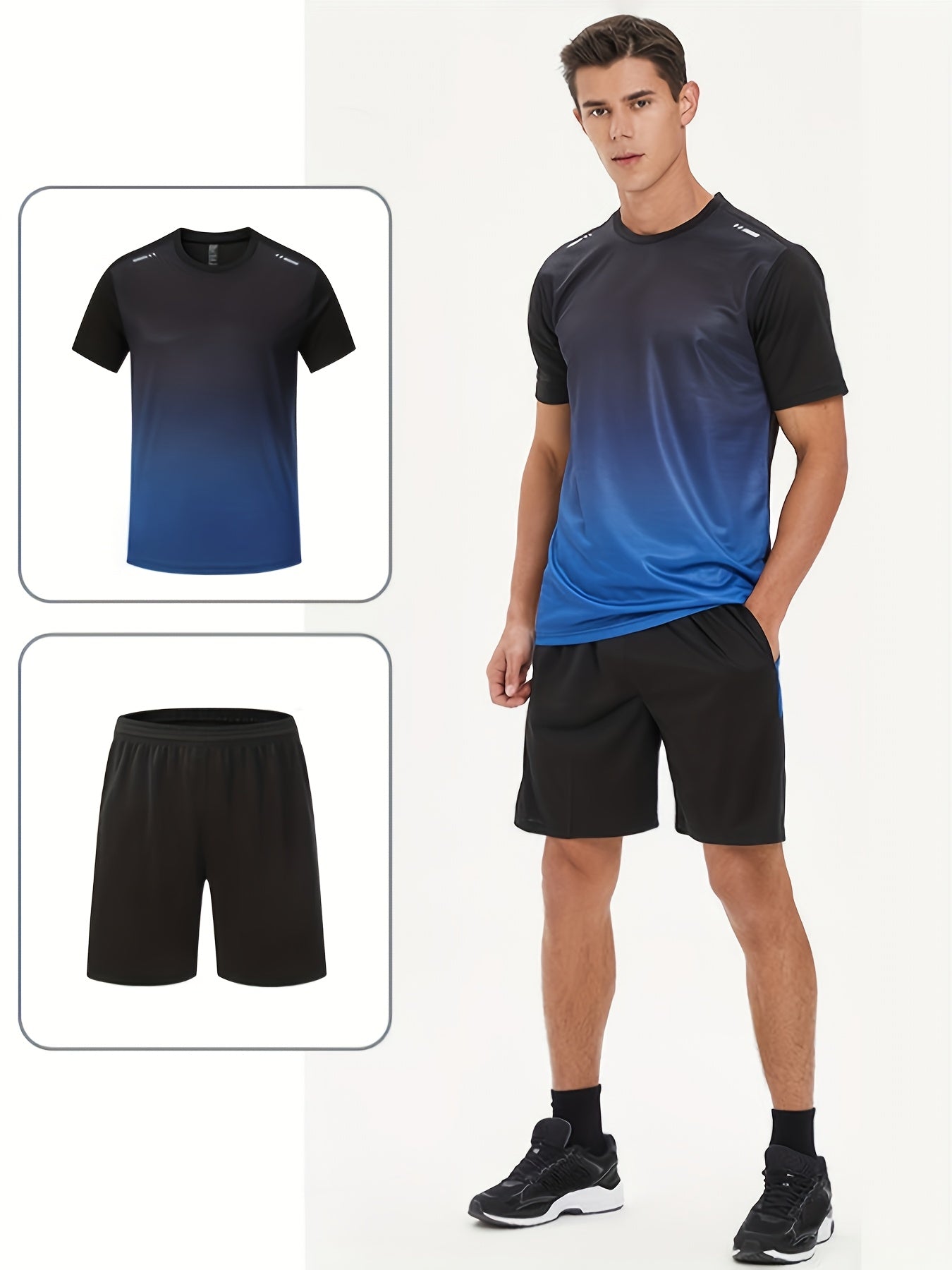 Men’s 6pc Quick-Dry Active Set – Gradient Tee & Shorts